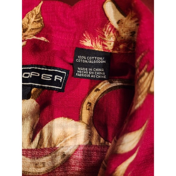 Roper Hawaiian Red Horseshoes Floral Western Button Short Sleeve Shirt Men Large - Picture 6 of 6